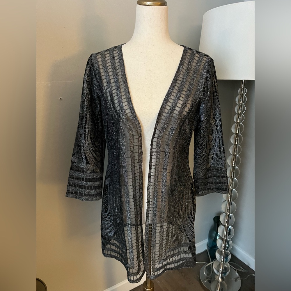 Etcetera Black Silver sheer cardigan duster